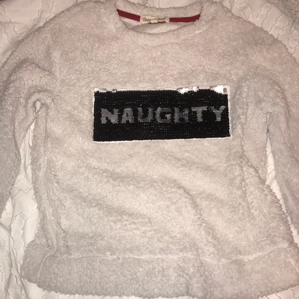 Naughty/Nice sequin Christmas sweater plush